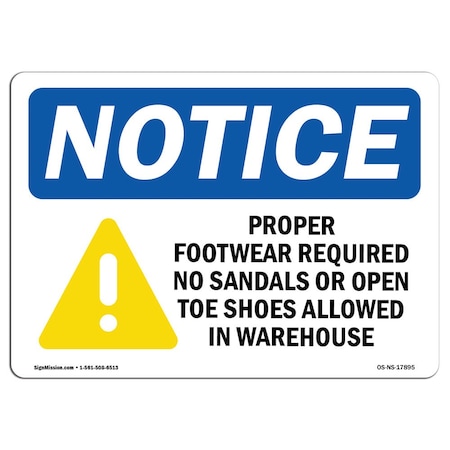 Signmission OSHA Sign, Proper Footwear Required No With Symbol, 24in X 18in Aluminum, 24" W, 18" H, Landscape OS-NS-A-1824-L-17895